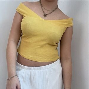 Mango Yellow Off-Shoulder Crop Top